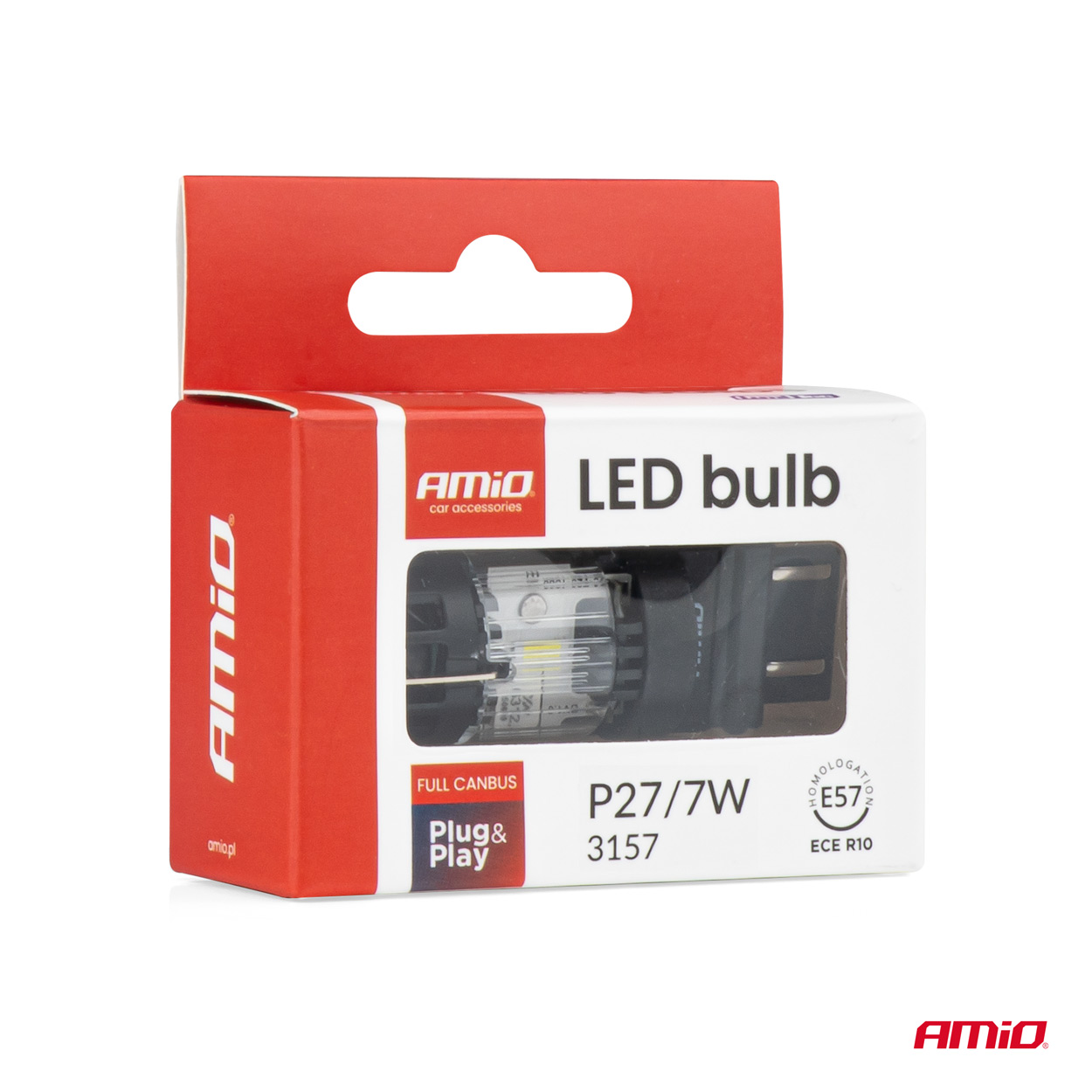 Εικόνα 4 από 5 — Amio – LED CSP P27/7W 3157 Καρφωτό 12V 66W 4800lm 6500K Full CANBUS για Στοπ & Θέσης Ισχυρό Φως – 1 Τεμ. (04691/AM)
