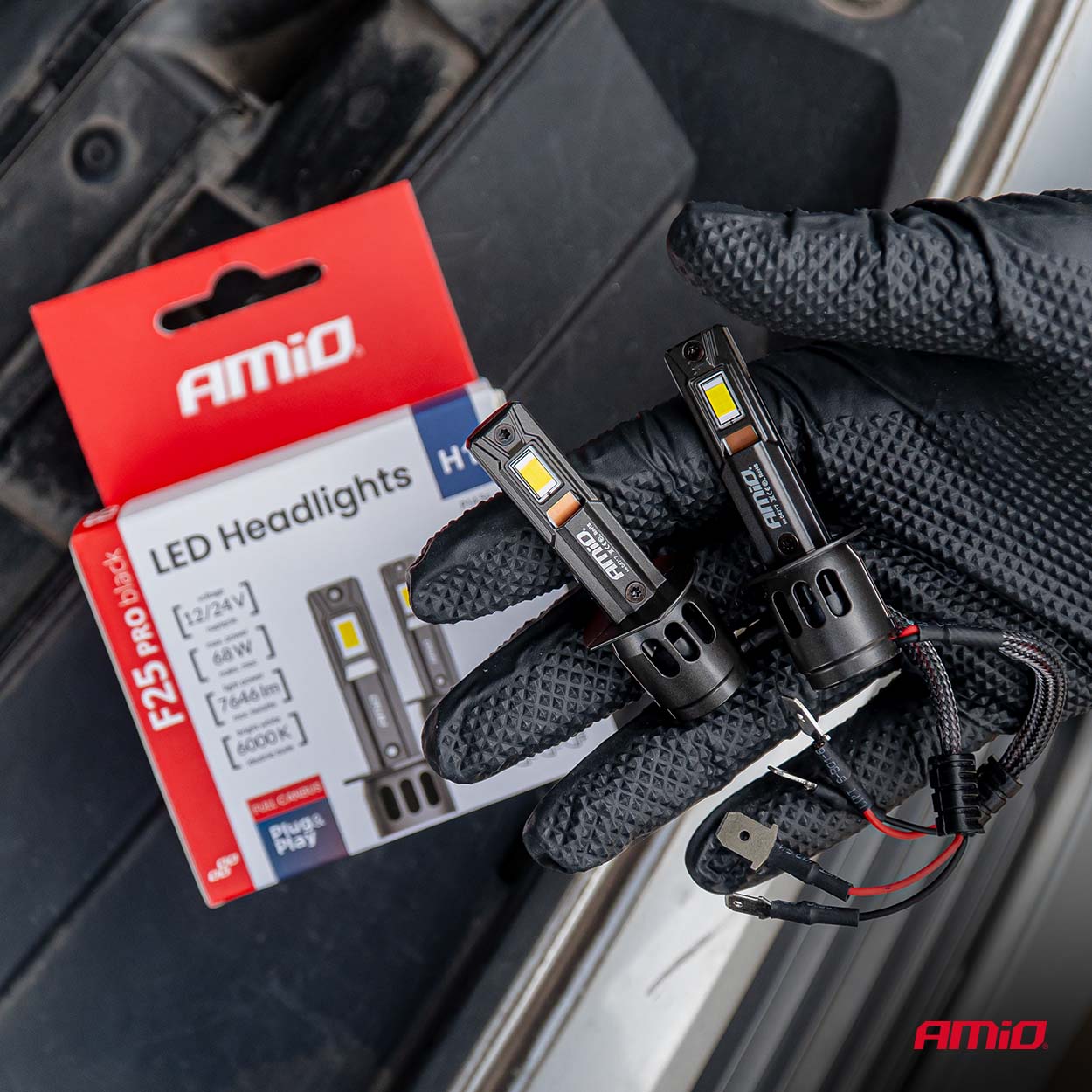 Εικόνα 7 από 9 — Amio – Λαμπτήρες LED F25 PRO Black Edition H1 68W 12-24V Full CAN Bus με Φωτεινότητα 7646lm σε Ψυχρό Λευκό 6000K για Επιβατικά Αυτοκίνητα & Φορτηγά – Σετ 2 τεμ. (04717/AM)