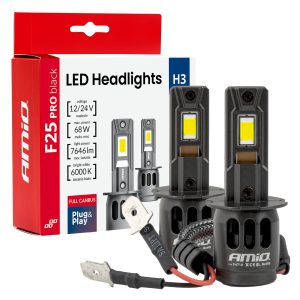 Amio - Λαμπτήρες LED F25 PRO Black Edition H3 68W 12-24V Full CAN Bus με Φωτεινότητα 7646lm σε Ψυχρό Λευκό 6000K για Επιβατικά Αυτοκίνητα & Φορτηγά - Σετ 2 τεμ. (04718/AM)