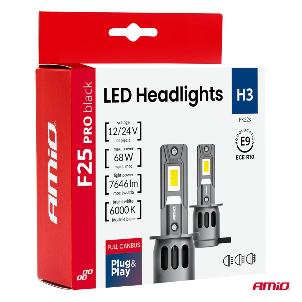 Εικόνα 5 από 10 — Amio – Λαμπτήρες LED F25 PRO Black Edition H3 68W 12-24V Full CAN Bus με Φωτεινότητα 7646lm σε Ψυχρό Λευκό 6000K για Επιβατικά Αυτοκίνητα & Φορτηγά – Σετ 2 τεμ. (04718/AM)