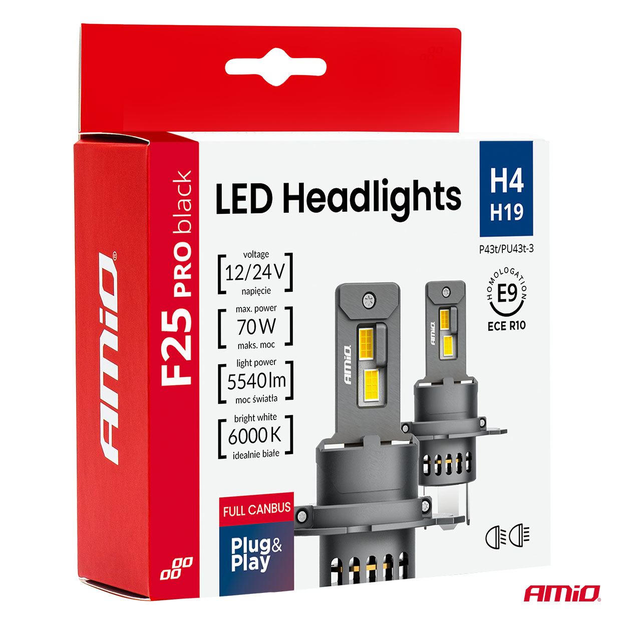 Εικόνα 5 από 9 — Amio – Λαμπτήρες LED F25 PRO Black Edition H4/H19 70W 12-24V Full CAN Bus με Φωτεινότητα 8000lm σε Ψυχρό Λευκό 6000K για Επιβατικά Αυτοκίνητα & Φορτηγά – Σετ 2 τεμ. (04719/AM)