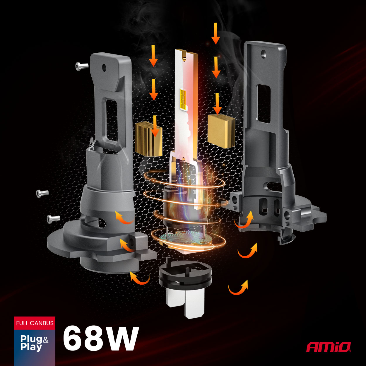 Εικόνα 10 από 10 — Amio – Λαμπτήρες LED F25 PRO Black Edition H7 68W 12-24V Full CAN Bus με Φωτεινότητα 7646lm σε Ψυχρό Λευκό 6000K για Επιβατικά Αυτοκίνητα & Φορτηγά – Σετ 2 τεμ. (04720/AM)