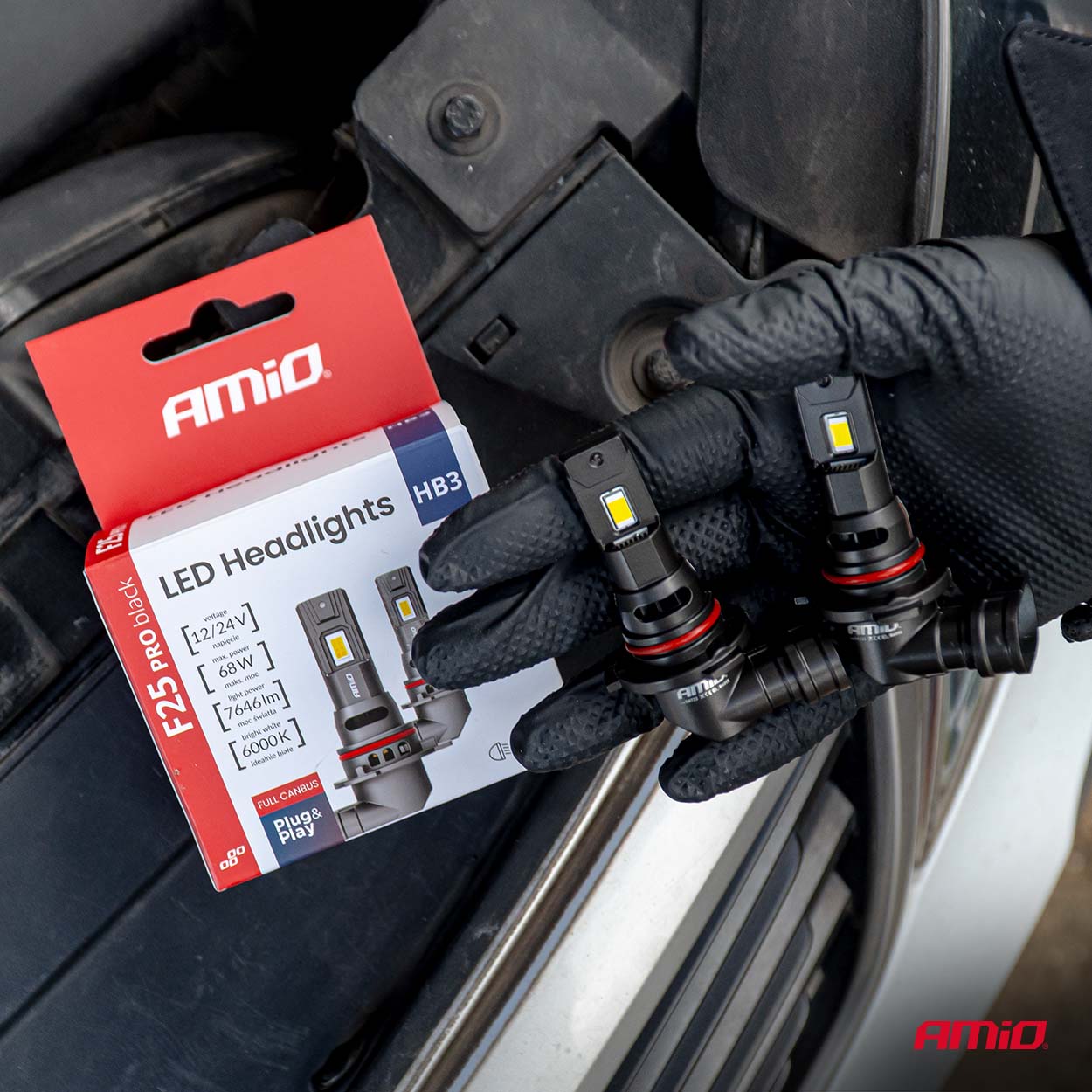 Εικόνα 7 από 9 — Amio – Λαμπτήρες LED F25 PRO Black Edition HB3 (9005) 68W 12-24V Full CAN Bus με Φωτεινότητα 7646lm σε Ψυχρό Λευκό 6000K για Επιβατικά Αυτοκίνητα & Φορτηγά – Σετ 2 τεμ. (04722/AM)