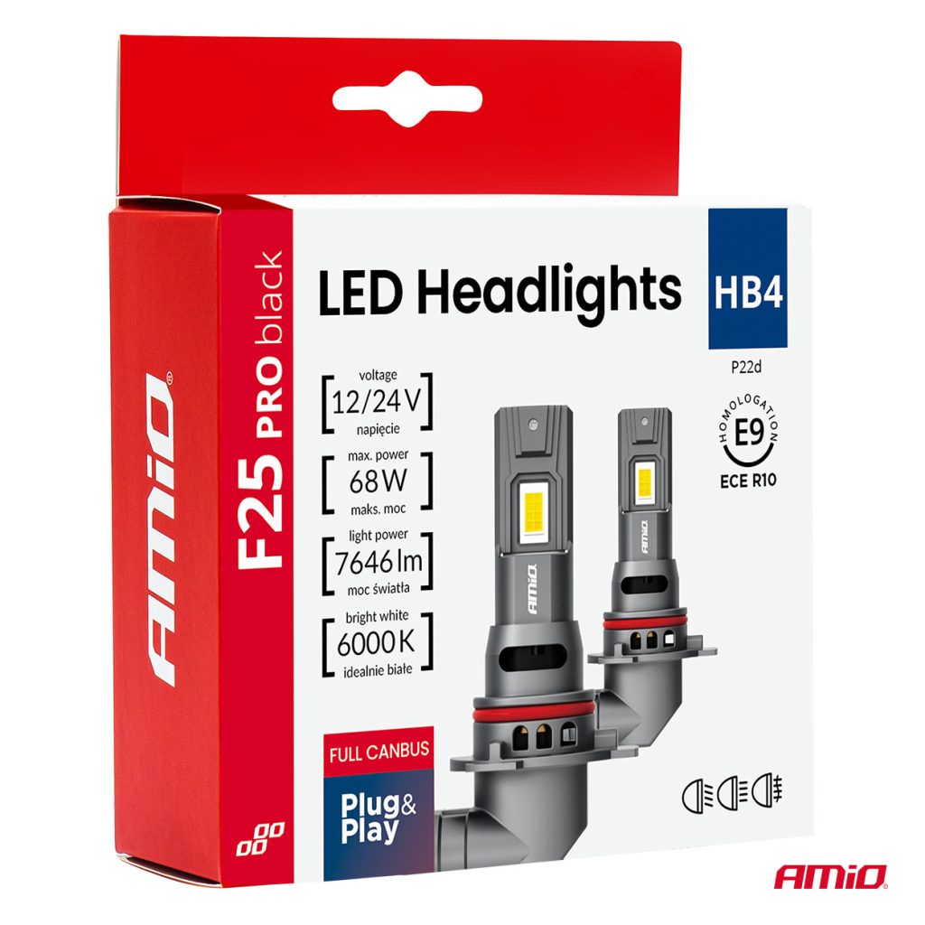 Εικόνα 5 από 9 — Amio – Λαμπτήρες LED F25 PRO Black Edition HB4 (9006) 68W 12-24V Full CAN Bus με Φωτεινότητα 7646lm σε Ψυχρό Λευκό 6000K για Επιβατικά Αυτοκίνητα & Φορτηγά – Σετ 2 τεμ. (04723/AM)