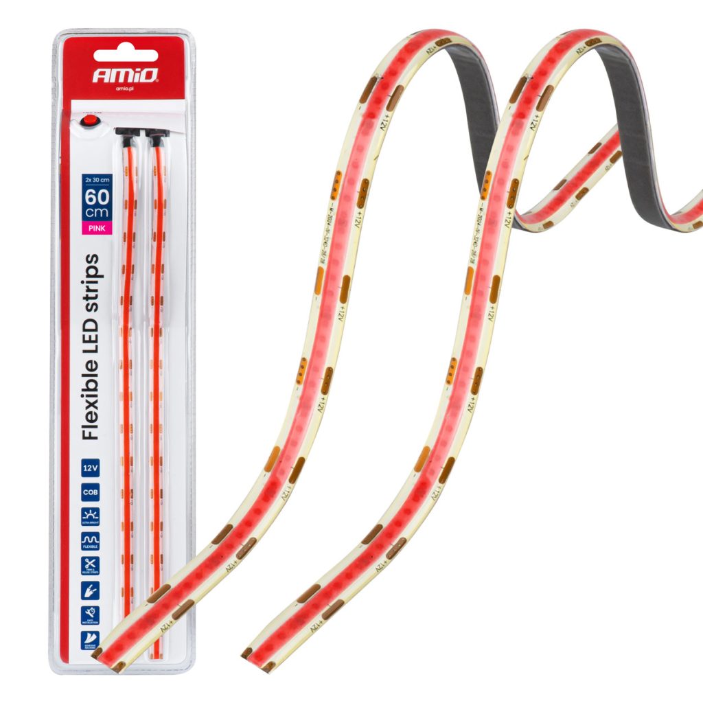 Εικόνα 1 από 10 — Amio – Ταινία LED COB 12V Ροζ 2x30cm Flexible για Εντυπωσιακό Εσωτερικό Φωτισμό & Easy Install – Σετ 2 Τεμ. (04570/AM)
