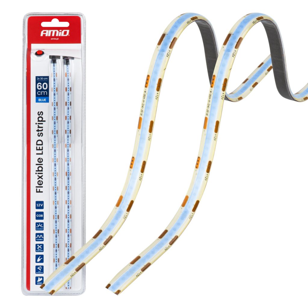 Εικόνα 1 από 10 — Amio – Ταινία LED COB 12V Μπλε 2x30cm Flexible για Εντυπωσιακό Εσωτερικό Φωτισμό & Easy Install – Σετ 2 Τεμ. (04571/AM)