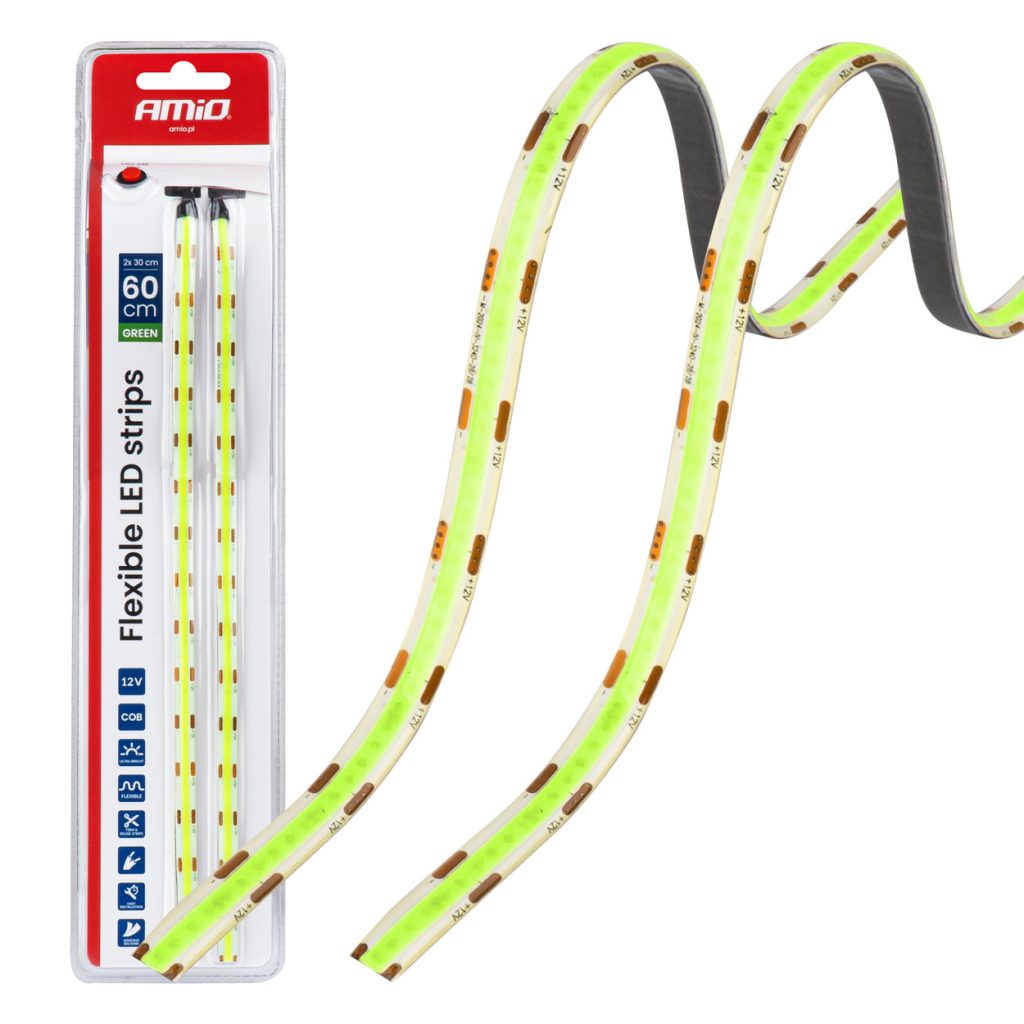 Εικόνα 1 από 10 — Amio – Ταινία LED COB 12V Πράσινη 2x30cm Flexible για Εντυπωσιακό Εσωτερικό Φωτισμό & Easy Install – Σετ 2 Τεμ. (04573/AM)