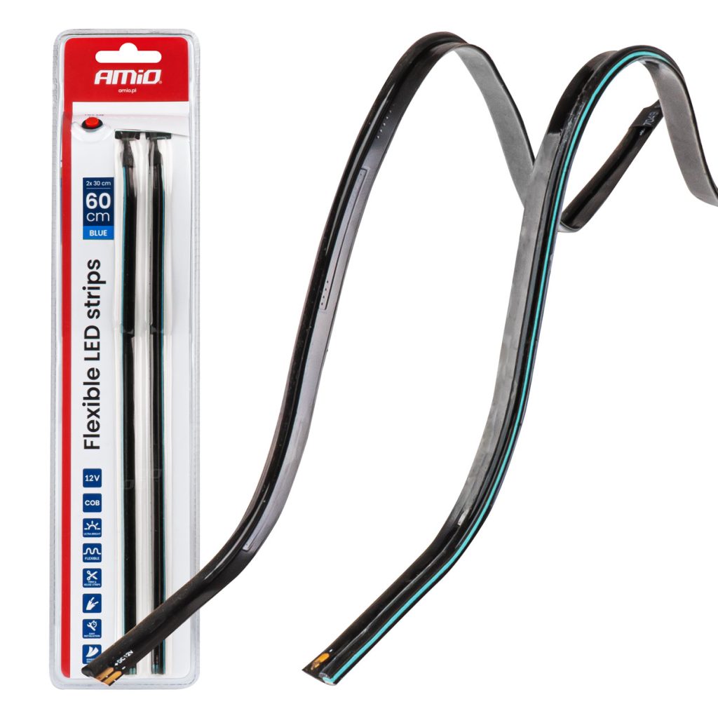 Εικόνα 1 από 9 — Amio – Ταινία LED COB 12V Μπλε 2x30cm Flexible Πλαϊνού Φωτισμού για Σήμανση & Dynamic Look – Σετ 2 Τεμ. (04578/AM)