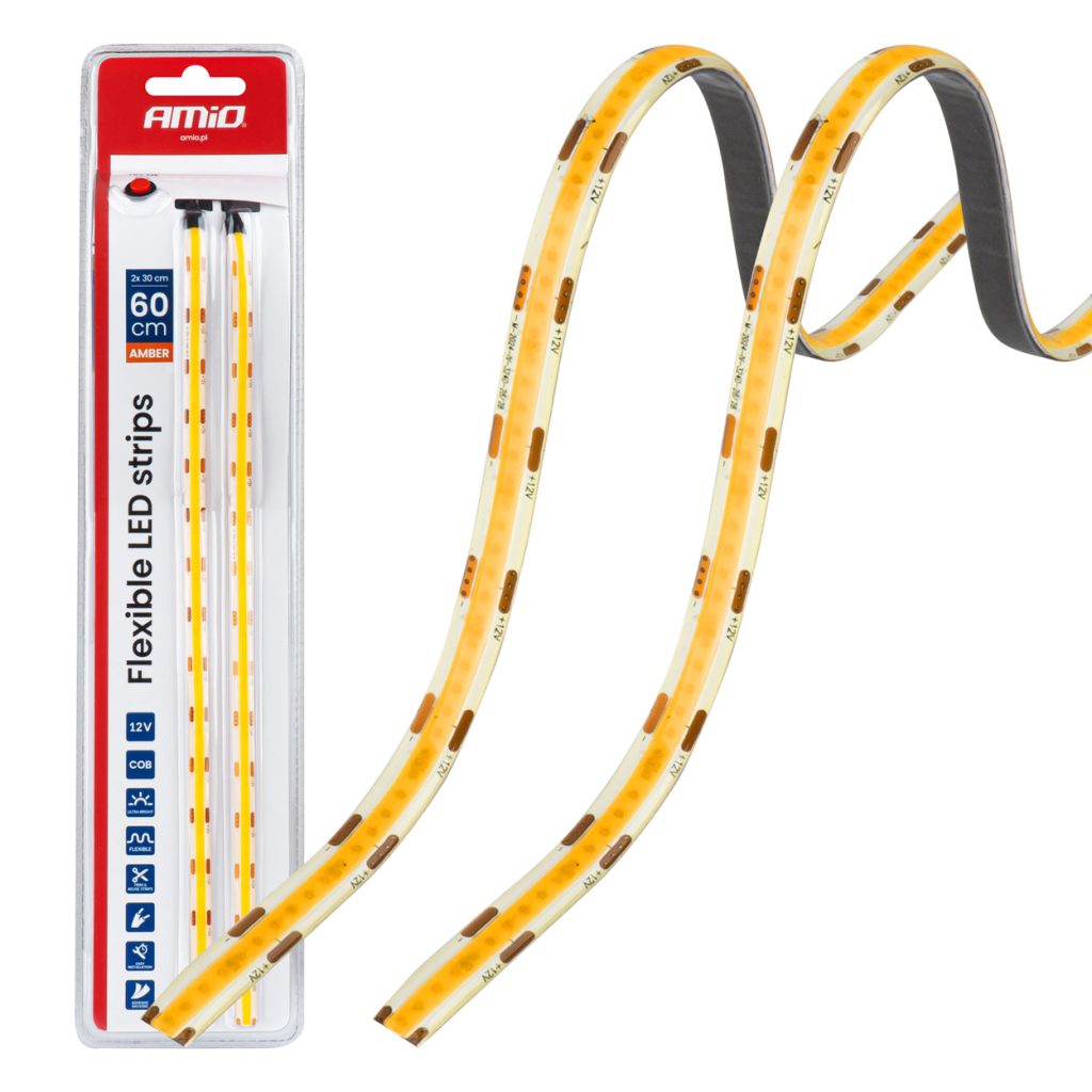 Εικόνα 1 από 1 — Amio – Ταινία LED COB 12V Πορτοκαλί 2x30cm Flexible για Εντυπωσιακό Εσωτερικό Φωτισμό & Easy Install – Σετ 2 Τεμ. (04572/AM)