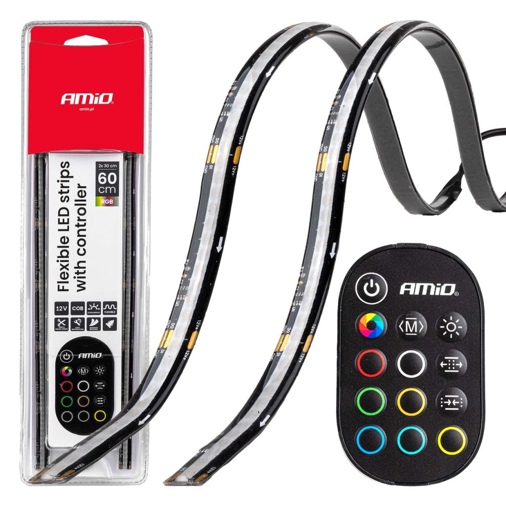 Εικόνα 1 από 10 — Amio – Ταινία LED RGB 12V 2x30cm Flexible με Τηλεχειριστήριο για Πολύχρωμο Εσωτερικό Φωτισμό & Easy Control – Σετ 2 Τεμ. (04579/AM)