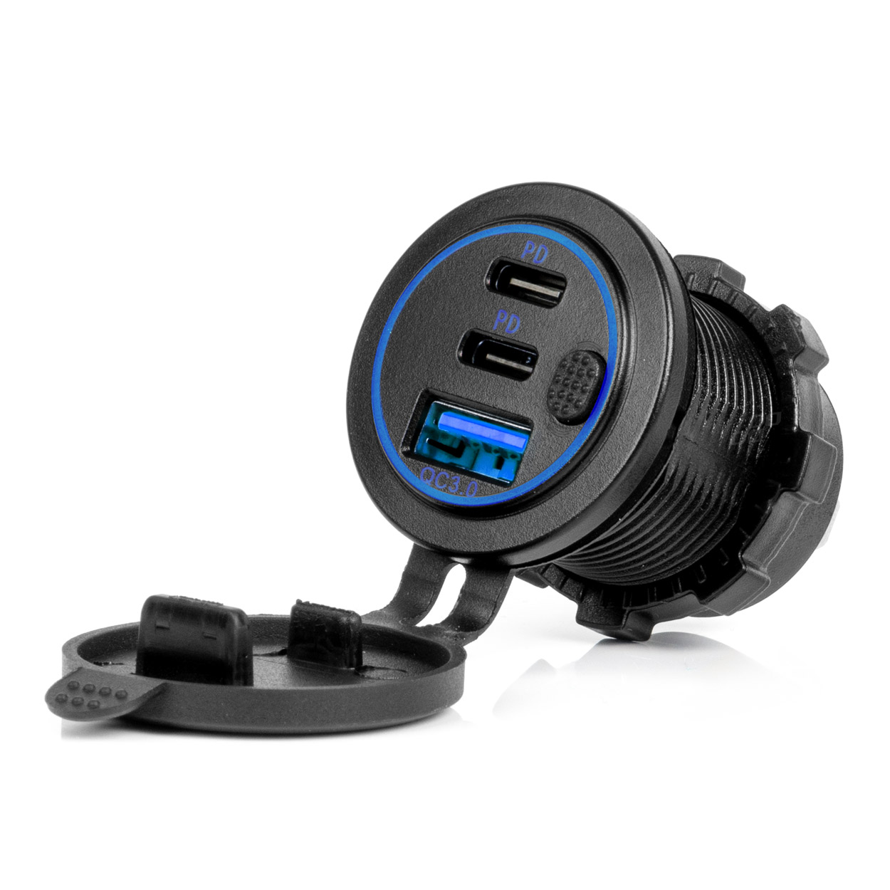 Εικόνα 1 από 5 — Amio – Φορτιστής Αναπτήρα 12/24V 2xUSB-C + USB QC3.0 για Ταχεία Φόρτιση & Ασφαλή Χρήση με LED – 1 Τεμ. (04596/AM)