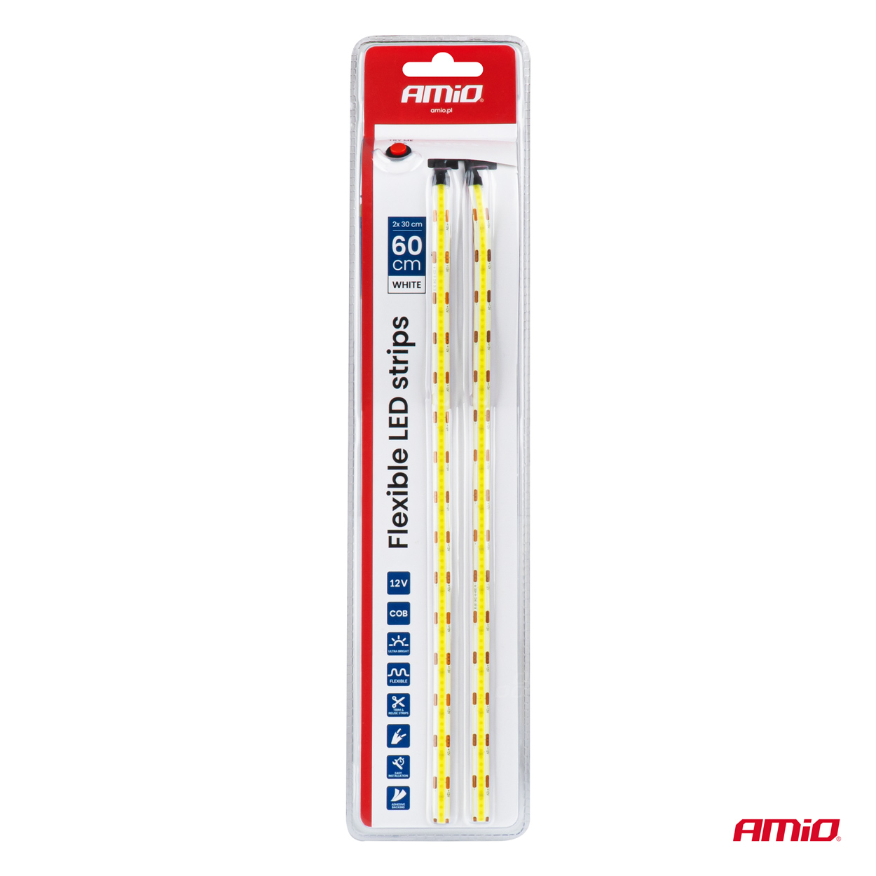 Εικόνα 10 από 10 — Amio – Ταινία LED COB 12V Λευκή 2x30cm Flexible για Ισχυρό Εσωτερικό Φωτισμό & Easy Install – Σετ 2 Τεμ. (04569/AM)
