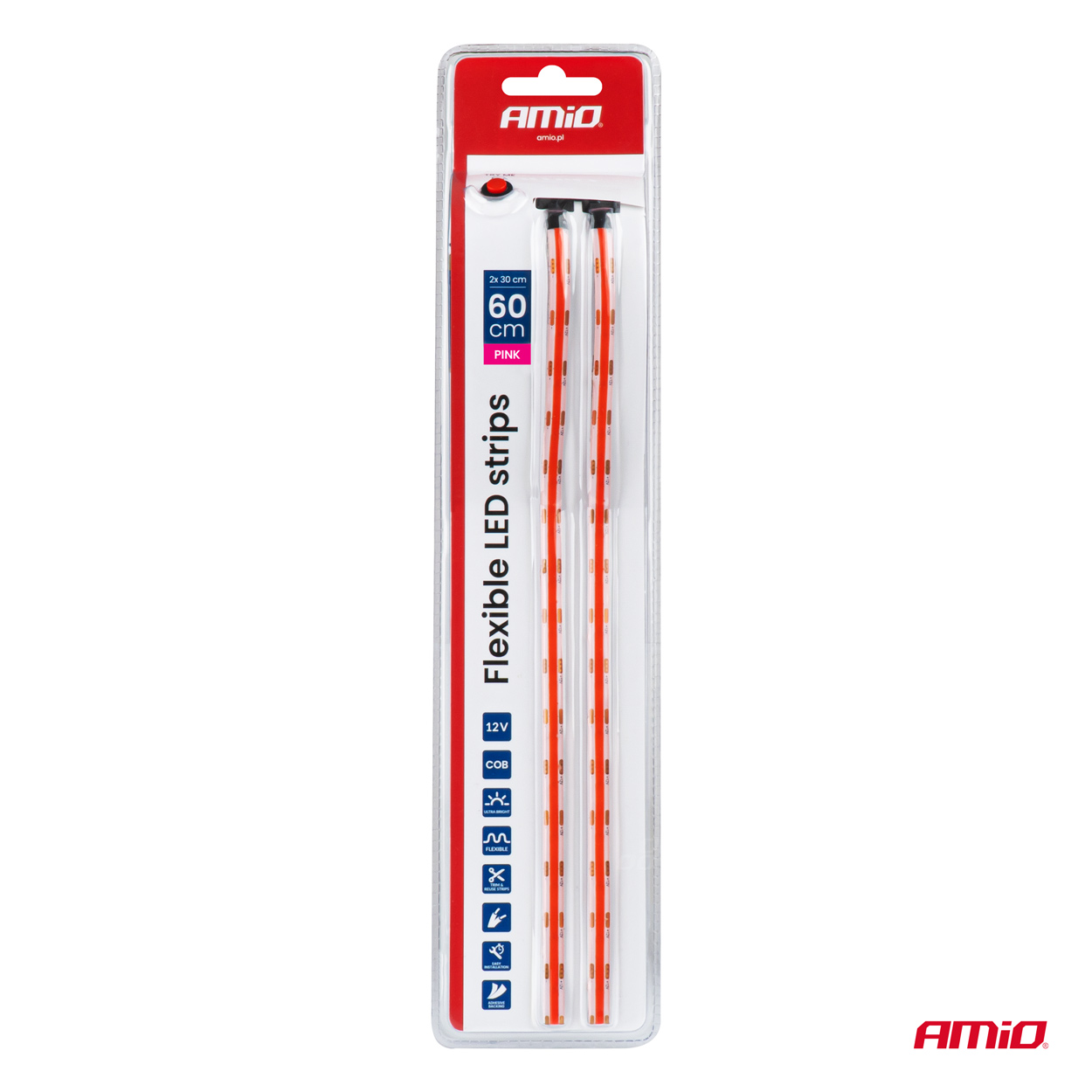 Εικόνα 10 από 10 — Amio – Ταινία LED COB 12V Ροζ 2x30cm Flexible για Εντυπωσιακό Εσωτερικό Φωτισμό & Easy Install – Σετ 2 Τεμ. (04570/AM)