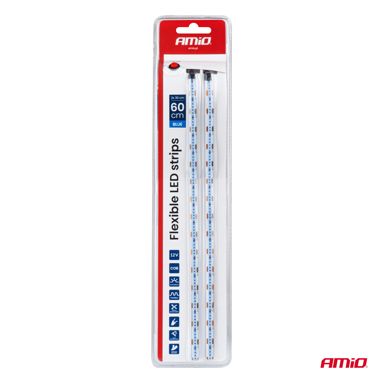 Εικόνα 10 από 10 — Amio – Ταινία LED COB 12V Μπλε 2x30cm Flexible για Εντυπωσιακό Εσωτερικό Φωτισμό & Easy Install – Σετ 2 Τεμ. (04571/AM)