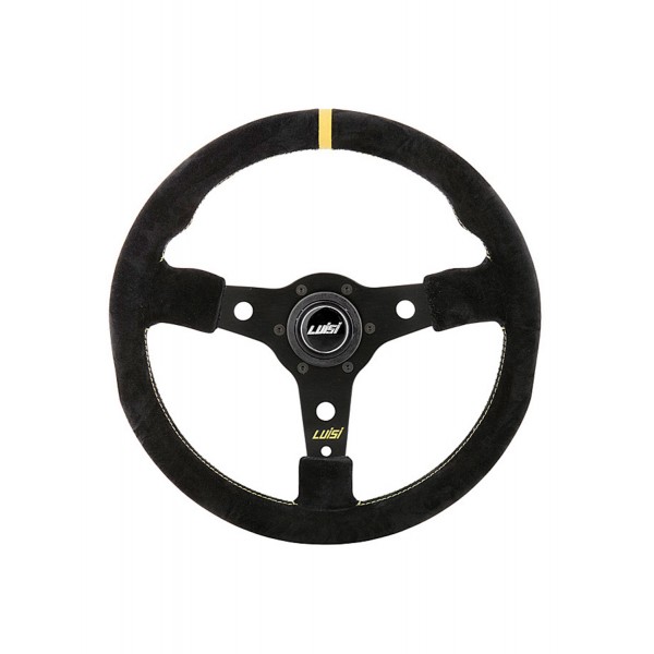 Εικόνα 1 από 1 — ΤΙΜΟΝΙ RACING CORSA 350mm ΤΡΙΑΚΤΙΝΟ ΣΟΥΕΤ ΜΑΥΡΟ LUISI