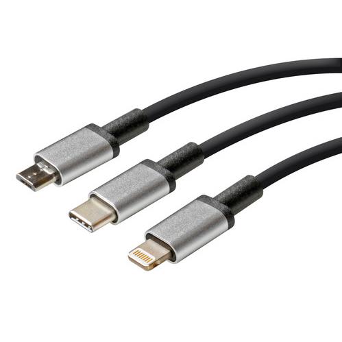 Εικόνα 4 από 4 — ΚΑΛΩΔΙΟ USB ΦΟΡΤΙΣΗΣ CERBERO 100 cm (3 ΑΝΤΑΠΤΟΡΕΣ TYPE C/APPLE/MICRO USB – 8 PIN) SILVER LINE