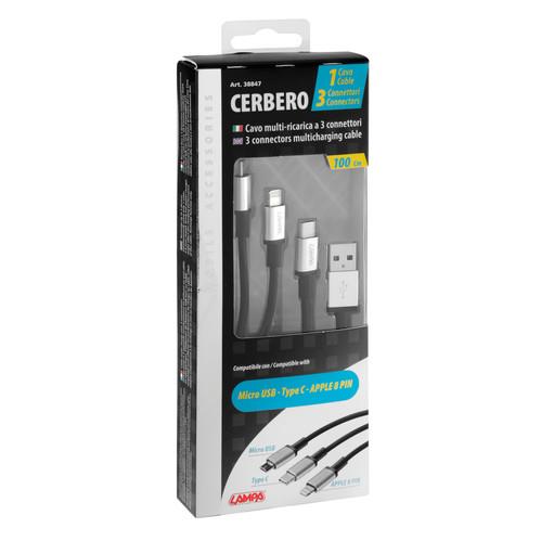 Εικόνα 3 από 4 — ΚΑΛΩΔΙΟ USB ΦΟΡΤΙΣΗΣ CERBERO 100 cm (3 ΑΝΤΑΠΤΟΡΕΣ TYPE C/APPLE/MICRO USB – 8 PIN) SILVER LINE
