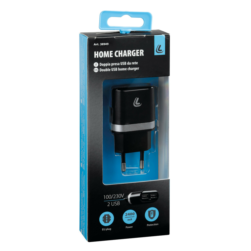 Εικόνα 3 από 4 — Lampa – Φορτιστής Πρίζας 220V σε 2 USB 5V 2.4A για Κινητά Smartphones Tablet Universal – 1 Τεμ. (L3894.9/T)