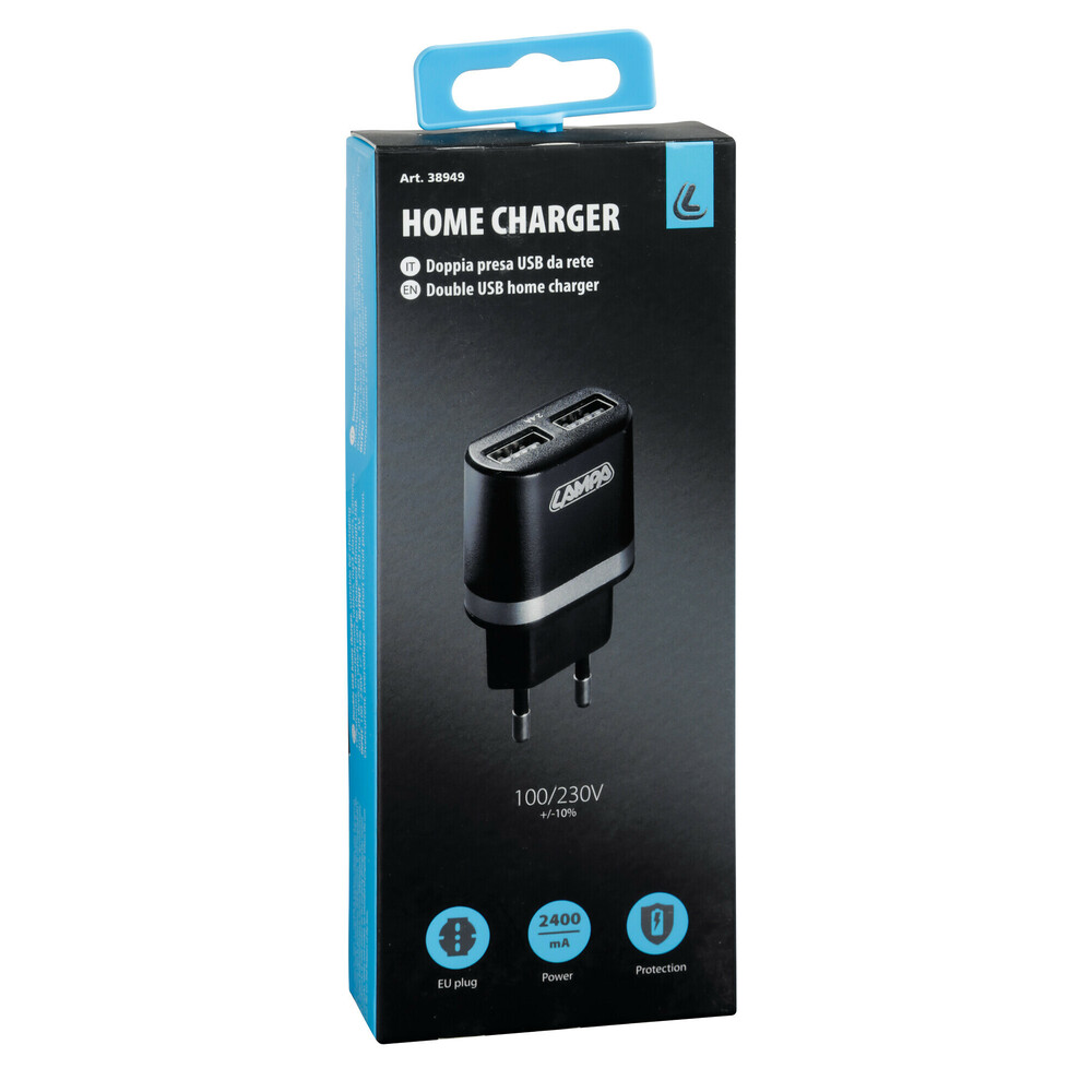 Εικόνα 4 από 4 — Lampa – Φορτιστής Πρίζας 220V σε 2 USB 5V 2.4A για Κινητά Smartphones Tablet Universal – 1 Τεμ. (L3894.9/T)