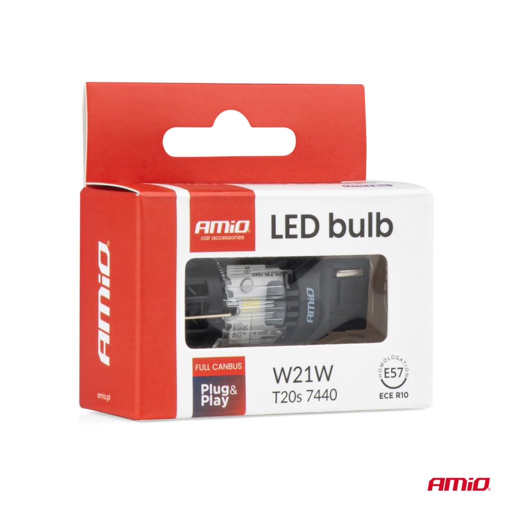 Εικόνα 5 από 5 — Amio – LED CSP T20S W21W 7440 Καρφωτό 12V 66W 4800lm 6500K Full CANBUS για Όπισθεν & Ισχυρό Φως – 1 Τεμ. (04686/AM)