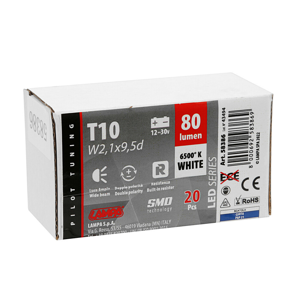 Εικόνα 3 από 3 — T10 W5W 12/30V W2,1×9,5d 80lm 5SMD LED ΛΕΥΚΟ (ΚΑΡΦΩΤΟ-ΤΡΙΠΛΟΕΣΤΙΑΚΟ- CAN-BUS) 20 ΤΕΜ.
