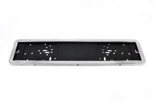 Amio - Πλαστικό Πλαίσιο Πινακίδας Κυκλοφορίας Inox Silver Εφέ Κουμπωτό με Τελάρο 53 x 12 cm για Εμπρός και Πίσω Πινακίδα Αυτοκινήτου - 1 τεμ. (01300/AM)
