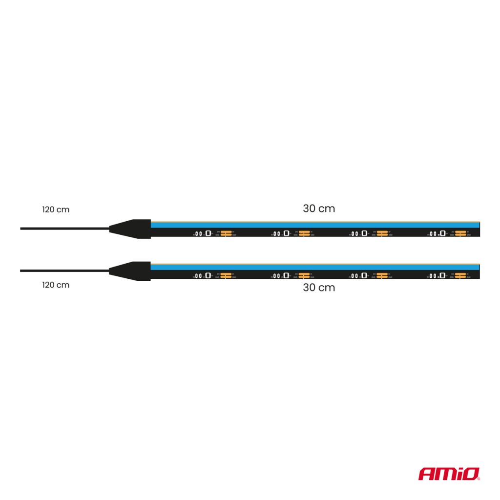 Εικόνα 8 από 9 — Amio – Ταινία LED COB 12V Μπλε 2x30cm Flexible Πλαϊνού Φωτισμού για Σήμανση & Dynamic Look – Σετ 2 Τεμ. (04578/AM)