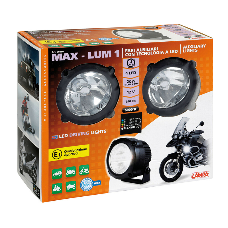 Εικόνα 5 από 5 — Lampa – Προβολείς Aux LED MAX LUM 1 Driving Beam 12V 4 LED 20W 990lm 6000K με Βάση Στήριξης, Στεγανότητα IP67 και Έγκριση E1 – 2 Τεμ. (9046.0-LM)