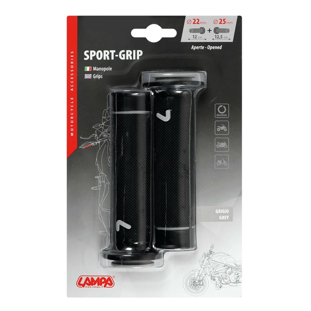 Εικόνα 2 από 2 — ΧΕΙΡΟΛΑΒΕΣ ΤΙΜΟΝΙΟΥ ΜΗΧΑΝΗΣ SPORT-GRIP ΜΑΥΡΟ/ΓΚΡΙ (22 mm-12cm/25mm-12,5cm) LAMPA – 2 ΤΕΜ.