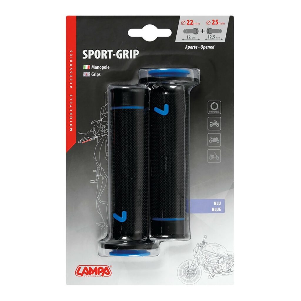 Εικόνα 2 από 2 — ΧΕΙΡΟΛΑΒΕΣ ΤΙΜΟΝΙΟΥ ΜΗΧΑΝΗΣ SPORT-GRIP ΜΑΥΡΟ/ΜΠΛΕ (22 mm-12cm/25mm-12,5cm) LAMPA – 2 ΤΕΜ.