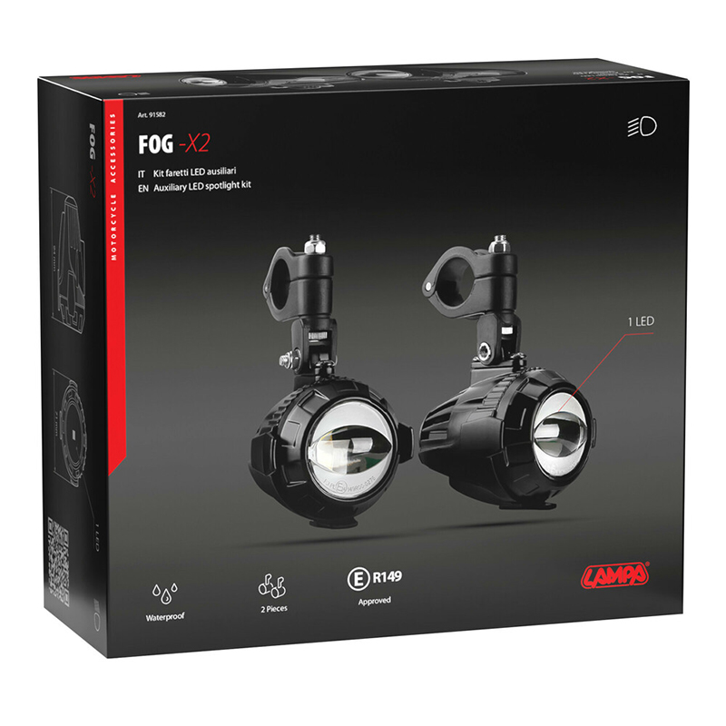 Εικόνα 6 από 6 — Lampa – Προβολείς Ομίχλης Moto FOG-X2 12V 30W 2100lm 6000-6500K Φ71mm 1 LED Αδιάβροχοι IP68 με Καλωδίωση και Βάσεις Φ38-39mm – Σετ 2 Τεμ. (9158.2-LM)
