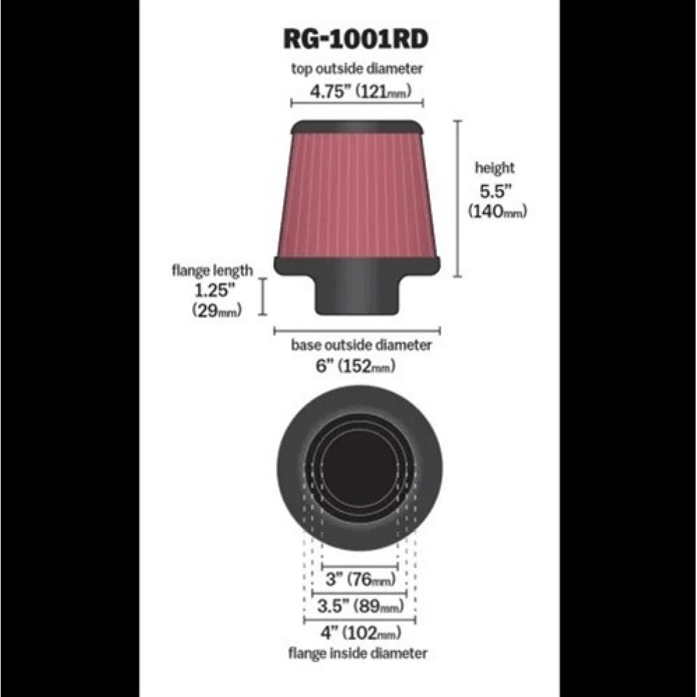 Εικόνα 3 από 4 — Φιλτροχοάνη Ανοιχτή Universal Φ 76x89x102-140 1τμχ K&N