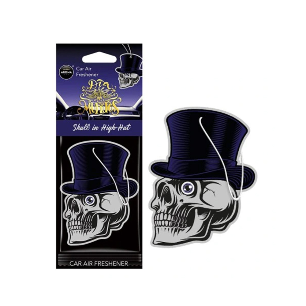 Εικόνα 1 από 1 — Amio – ΑΡΩΜΑΤΙΚΟ ΚΡΕΜΑΣΤΟ AROMA CAR MUERTOS SKULL IN HAT BLACK OUD – 1 TEM. (A10380/AM)