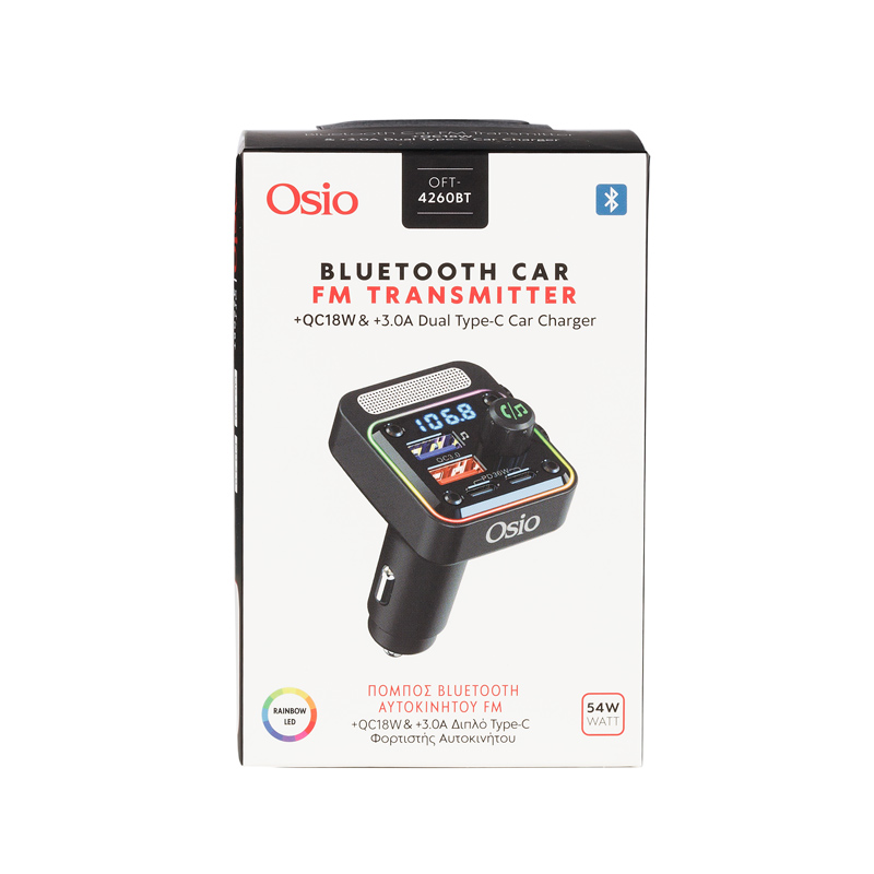 Εικόνα 6 από 9 — FM TRANSMITTER ΑΝΑΠΤΗΡΑ 12V ΜΕ BLUETOOTH OFT-4260BT ΦΟΡΤΙΣΤΗ USB TYPE-A + USB TYPE-C OSIO