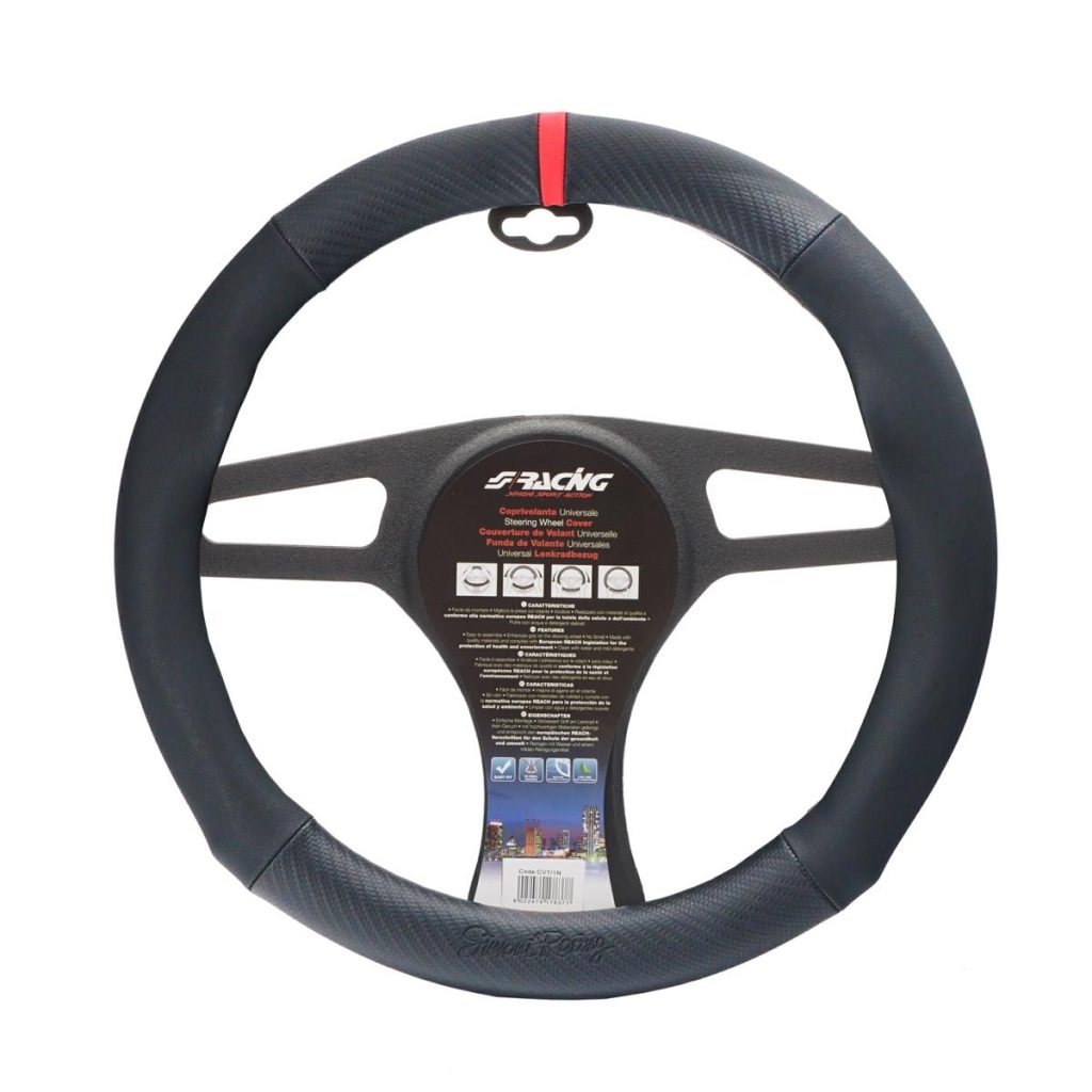 Εικόνα 1 από 3 — ΚΑΛΥΜΜΑ ΤΙΜΟΝΙΟΥ RACE CARBON LOOK  ΜΑΥΡΟ/CARBON/ΔΑΚΤΥΛΙΔΙ ΚΟΚΚΙΝΟ ΟΙΚΟΛΟΓΙΚΟ ΔΕΡΜΑ 37-39cm SIMONI RACING – 1 TEM.