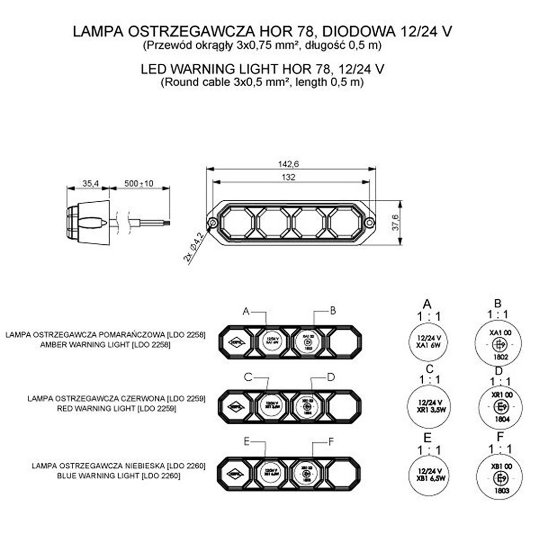Εικόνα 2 από 3 — ΦΩΣ ΠΡΟΕΙΔΟΠΟΙΗΣΗΣ 12/24V HOR78 6W 4LED 143x35mm ΠΟΡΤΟΚΑΛΙ