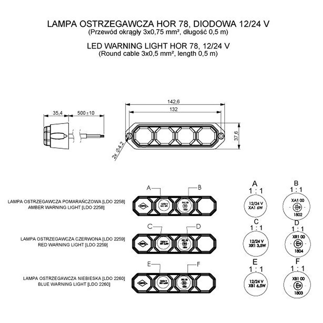 Εικόνα 2 από 3 — ΦΩΣ ΠΡΟΕΙΔΟΠΟΙΗΣΗΣ 12/24V HOR78 6W 4LED 143x35mm ΚΟΚΚΙΝΟ