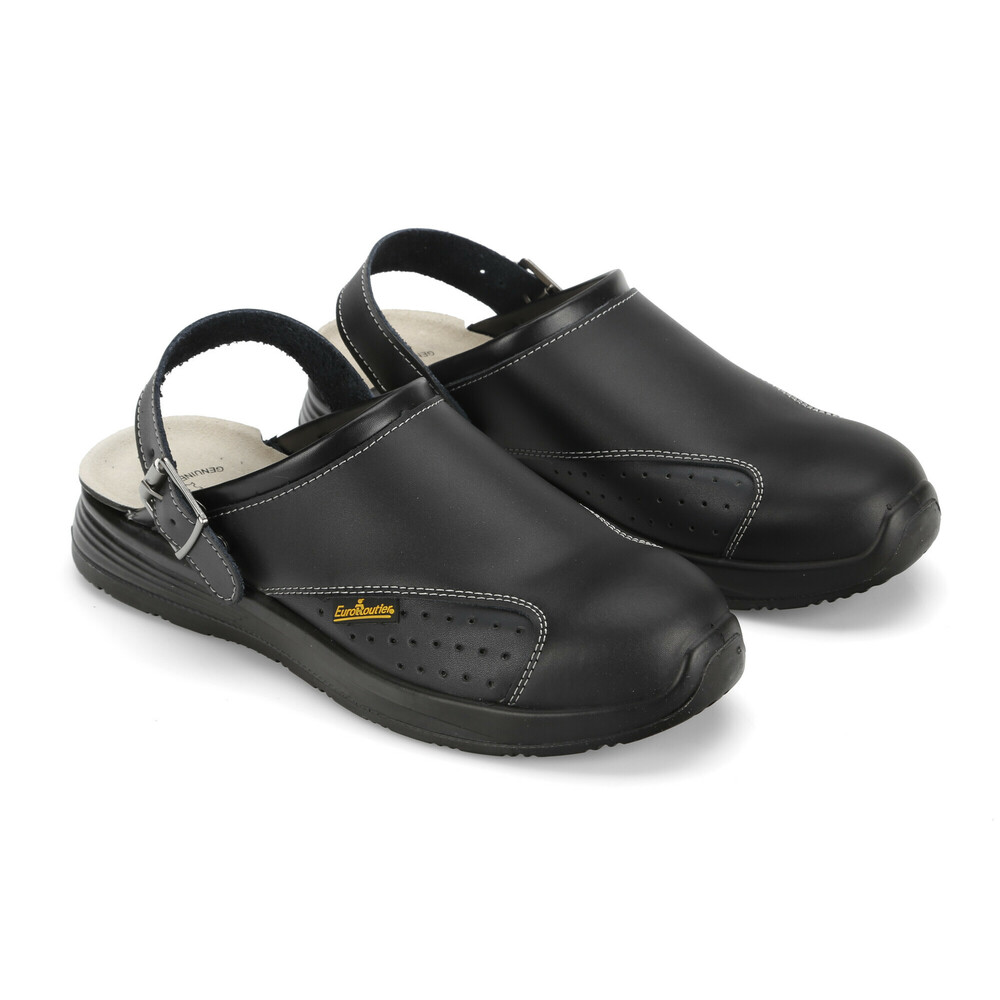 Εικόνα 1 από 16 — Πιστοποιημένα Παπούτσια Εργασίας σε στυλ Σαμπό Work Slipper από την Euroroutier σε μέγεθος EU43/UK9 σε Μαύρο Χρώμα με Λευκές Ραφές και Λουράκι Αστραγάλου