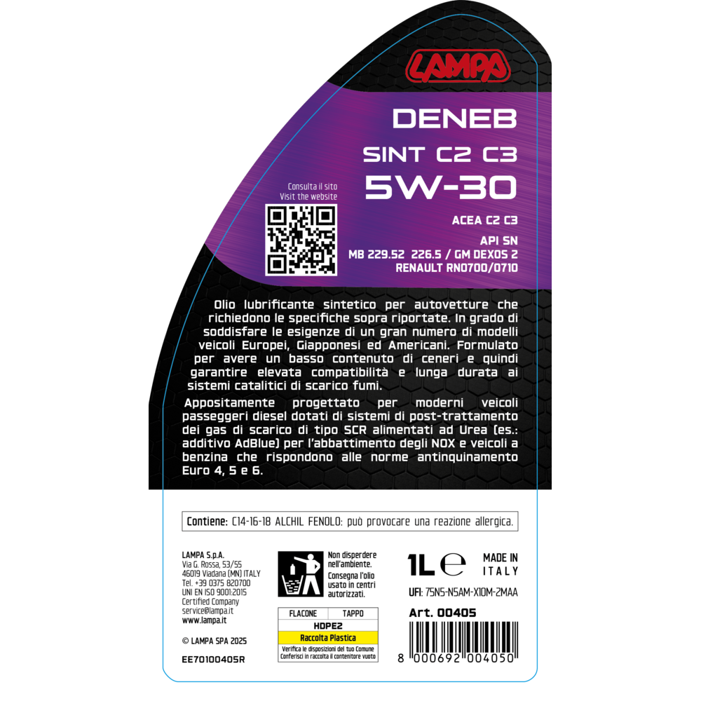 Εικόνα 3 από 3 — ΛΑΔΙ ΚΙΝΗΤΗΡΑ 5W30 ΣΥΝΘΕΤΙΚΟ ACEA C2/C3 EURO 4/5/6 DENEB 1LT LAMPA – 1 τεμ.