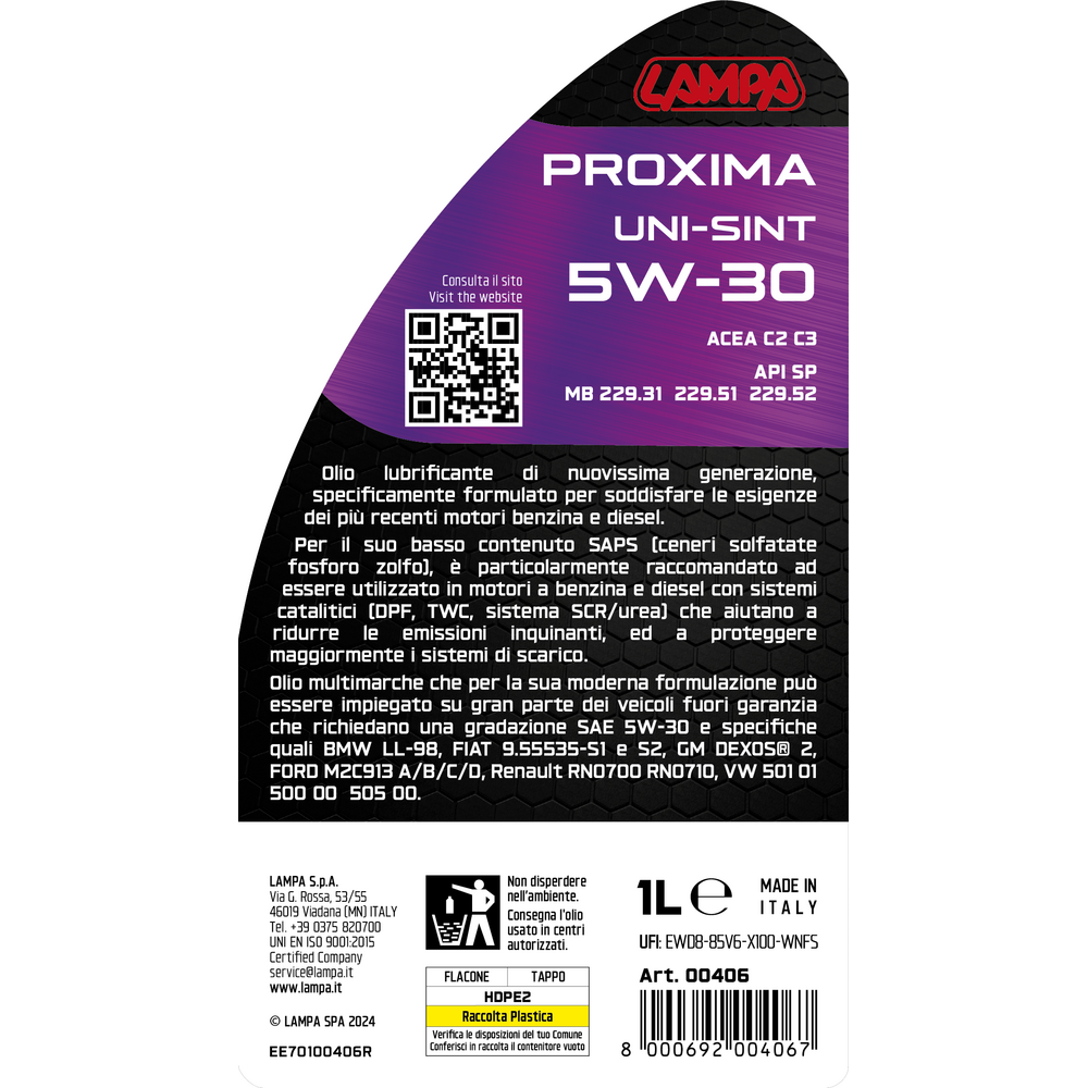 Εικόνα 3 από 3 — ΛΑΔΙ ΚΙΝΗΤΗΡΑ SW-30 PROXIMA UNI-SINT ΣΥΝΘΕΤΙΚΟ ACEA C2/C3 MULTI OEM 1L LAMPA – 1 ΤΕΜ.