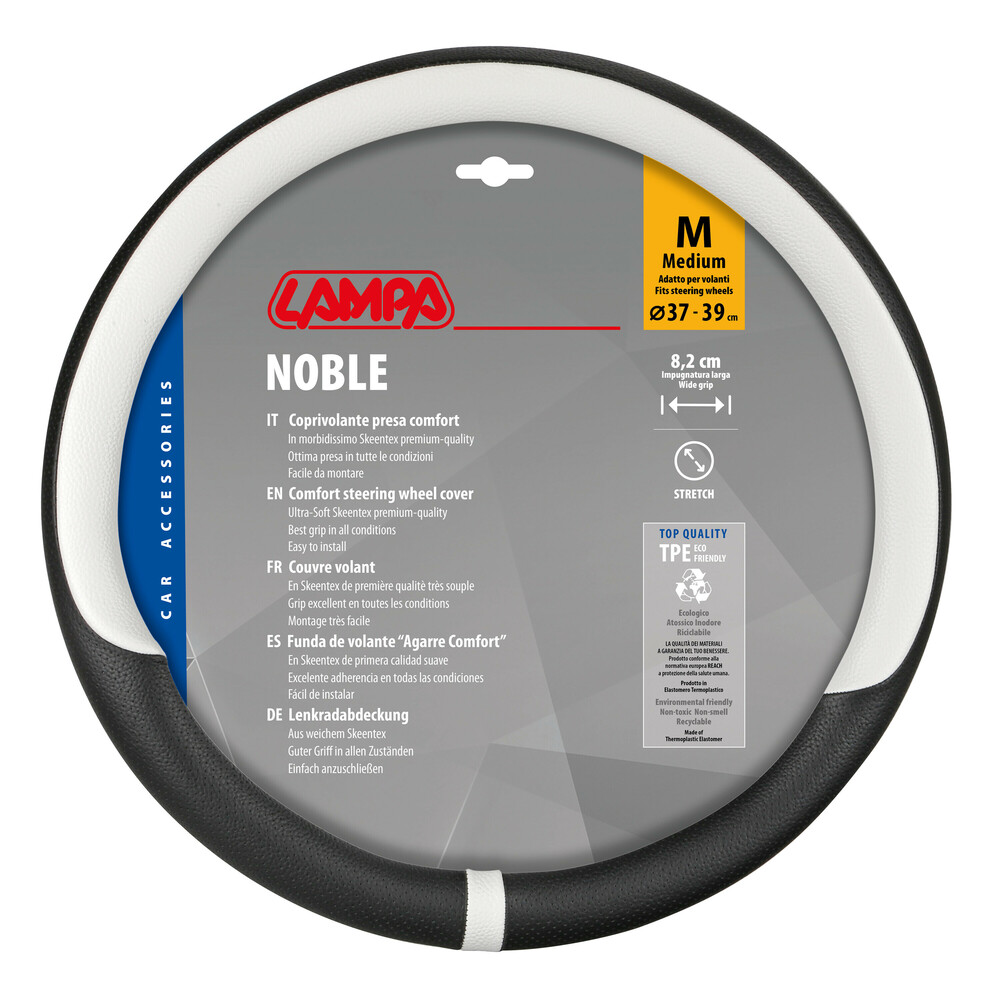 Εικόνα 1 από 3 — Lampa – Κάλυμμα Τιμονιού NOBLE (M) 37/39cm Μαύρο / Λευκό άοσμο διάτρητο αντιολισθητικό μαλακό ultra soft Skeentex – 1 τεμ. (L3290.0)