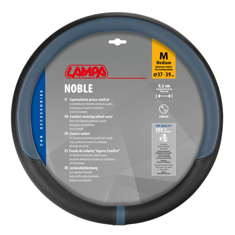 Εικόνα 1 από 3 — Lampa – Κάλυμμα Τιμονιού NOBLE (M) 37/39cm Μαύρο / Μπλε άοσμο διάτρητο αντιολισθητικό μαλακό ultra soft Skeentex – 1 τεμ. (L3290.2)
