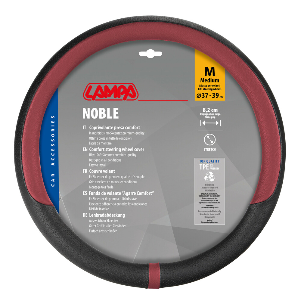 Εικόνα 1 από 3 — Lampa – Κάλυμμα Τιμονιού NOBLE (M) 37/39cm Μαύρο / Κόκκινο άοσμο διάτρητο αντιολισθητικό μαλακό ultra soft Skeentex – 1 τεμ. (L3290.3)
