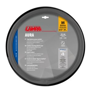 Lampa - Κάλυμμα Τιμονιού AURA (M) 37/39cm Μαύρο ένθετο με γυαλάδα / Γκρί άοσμο μαλακό Skeentex - 1 τεμ. (L3290.7)