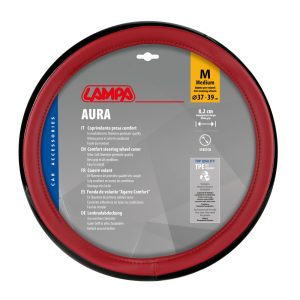 Lampa - Κάλυμμα Τιμονιού AURA (M) 37/39cm Μαύρο ένθετο με γυαλάδα / Κόκκινο άοσμο μαλακό Skeentex - 1 τεμ. (L3290.9)