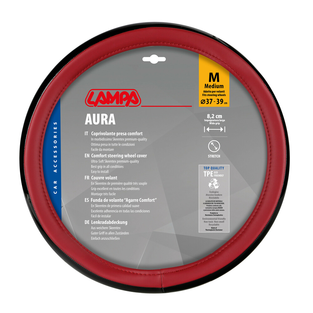 Εικόνα 1 από 3 — Lampa – Κάλυμμα Τιμονιού AURA  (M) 37/39cm Μαύρο ένθετο με γυαλάδα / Κόκκινο άοσμο μαλακό Skeentex – 1 τεμ. (L3290.9)