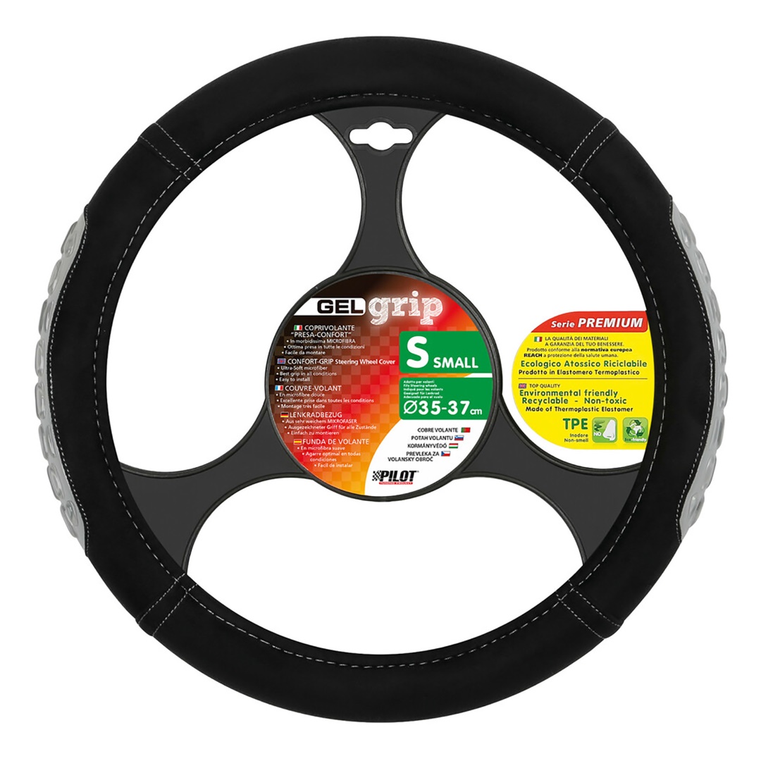 Εικόνα 2 από 2 — ΚΑΛΥΜΜΑ ΤΙΜΟΝΙΟΥ GEL GRIP (S) 35/37cm ΜΙΚΡΟΙΝΕΣ/ΤΖΕΛ ΜΑΥΡΟ/ΓΚΡΙ ΑΟΣΜΟ ECO-FRIENDLY