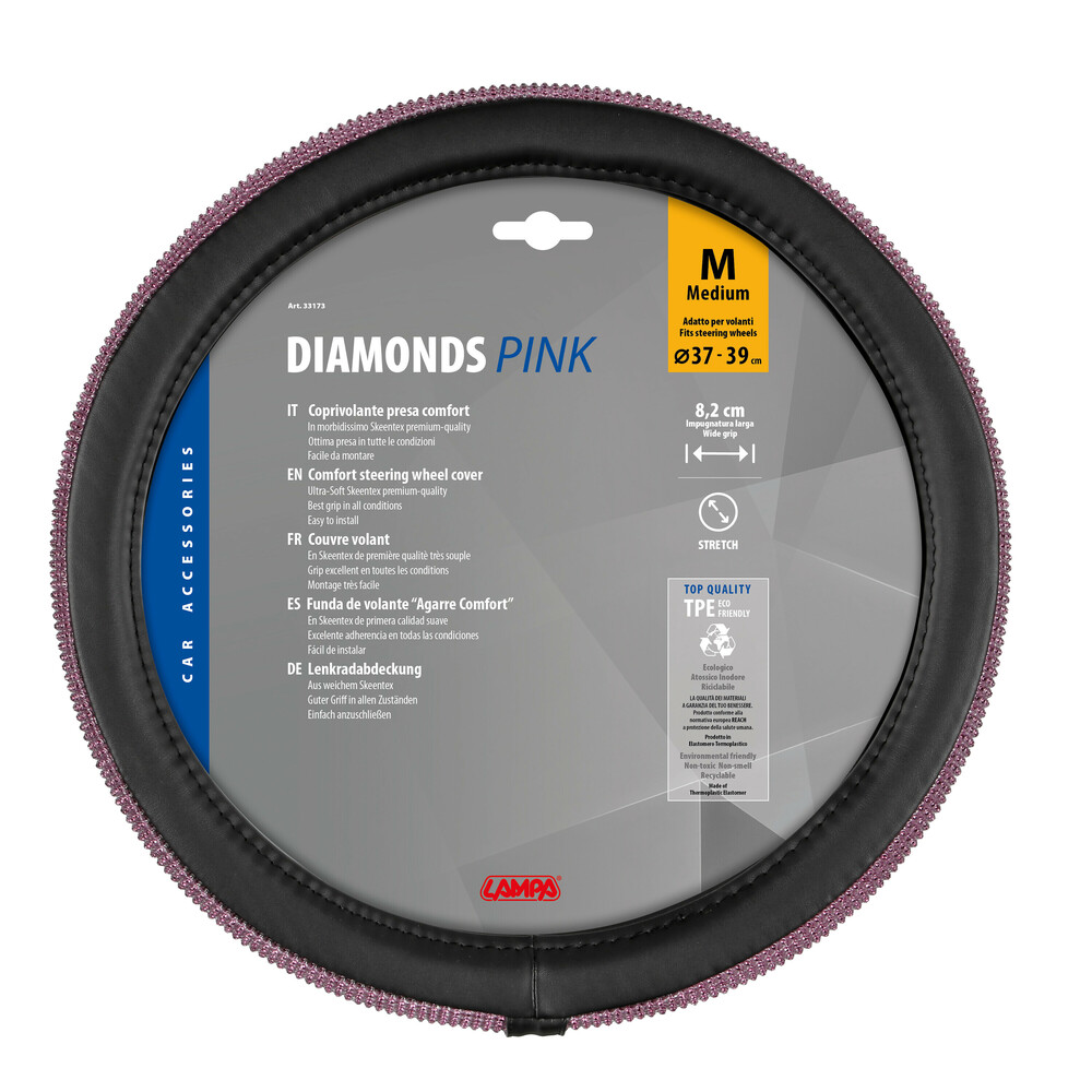 Εικόνα 5 από 5 — ΚΑΛΥΜΜΑ ΤΙΜΟΝΙΟΥ DIAMONDS PINK (Μ) 37/39cm ΣΥΝΘΕΤΙΚΟ ΔΕΡΜΑ SKEENTEX ΜΑΥΡΟ/POZ LAMPA  – 1 ΤΕΜ.