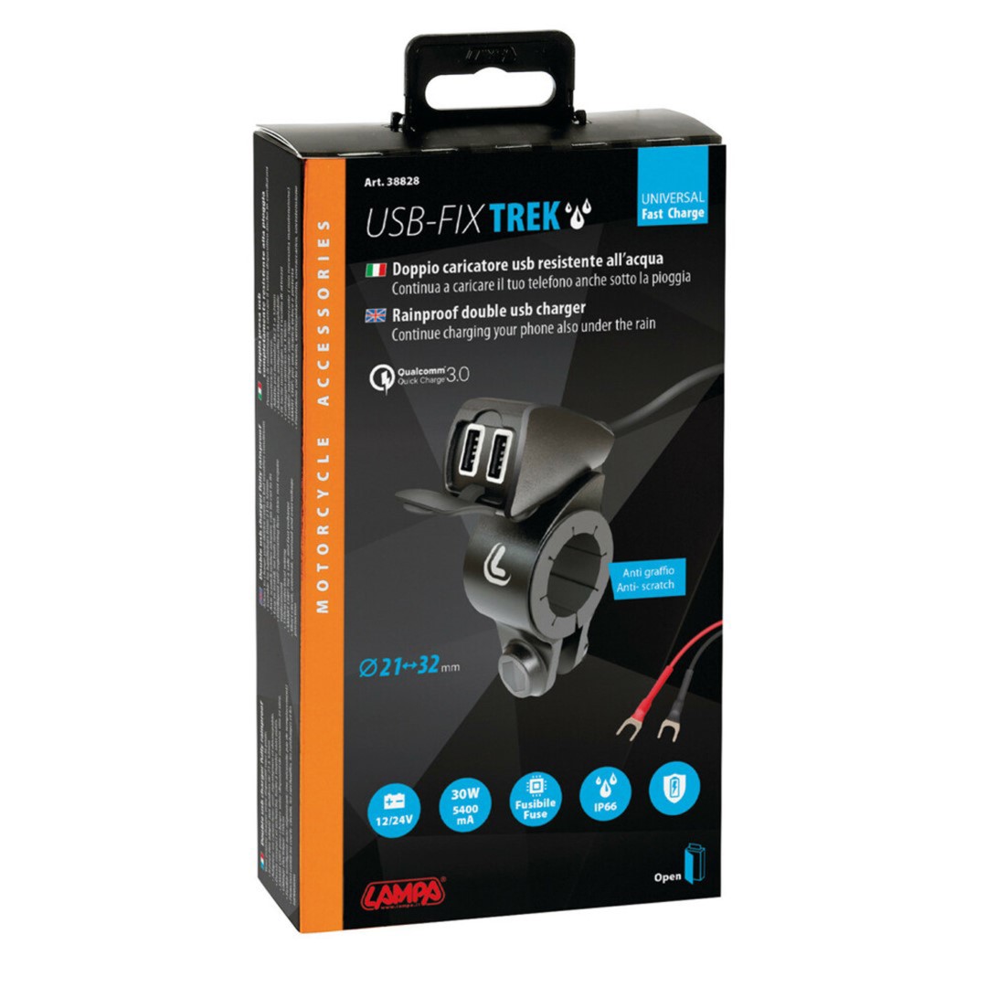 Εικόνα 8 από 8 — ΦΟΡΤΙΣΤΗΣ USB ΔΙΠΛΟΣ TREK 12/24V 5400mA ΜΕ ΒΑΣΗ ΣΤΗΡΙΞΗΣ ΤΙΜΟΝΙΟΥ 21-32mm ΚΑΙ ΚΑΛΩΔΙΟ 150cm ΑΔΙΑΒΡΟΧΟΣ