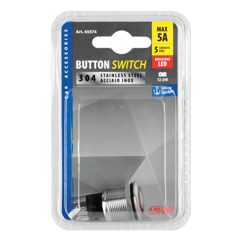 Εικόνα 6 από 6 — ΔΙΑΚΟΠΤΗΣ ΜΠΟΥΤΟΝ (BUTTON) 12/24V 5Amax 5PIN IP65 ON/OFF ME LED ΚΟΚΚΙΝΟ ΑΝΟΞΕΙΔΩΤΟ ΑΤΣΑΛΙ​ LAMPA – 1 TEM.